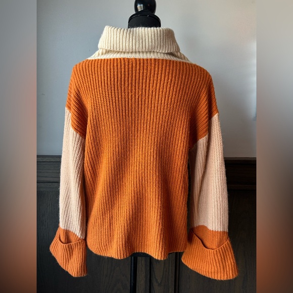 Simple Cream and Orange Cowl Neck Sweater - Picture 3 of 5